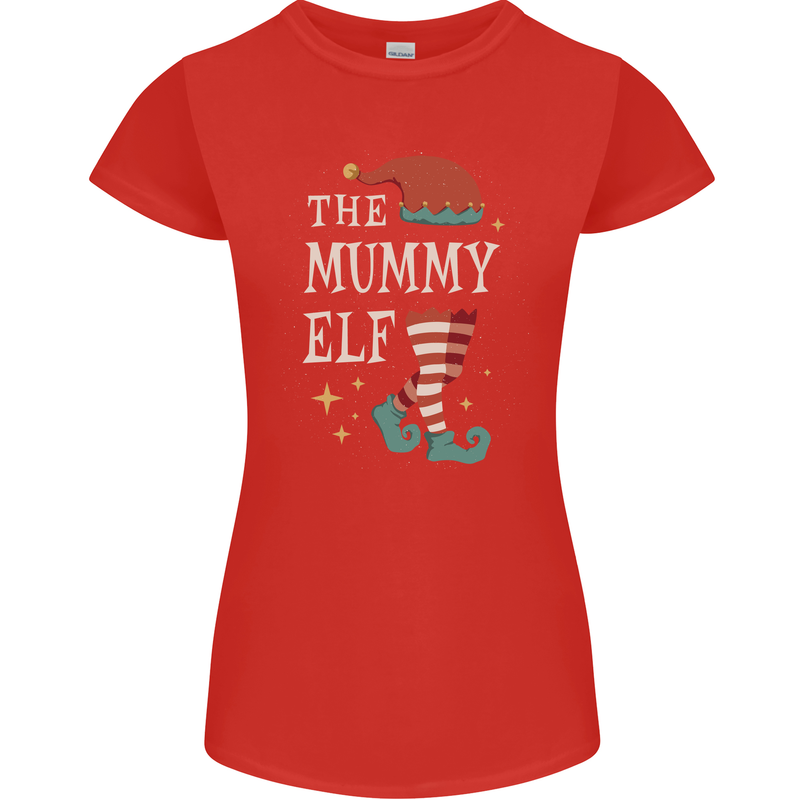 The Mummy Elf Funny Christmas Xmas Womens Petite Cut T-Shirt Red