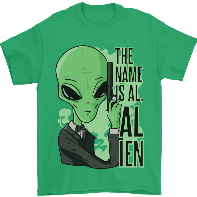 The Name is Al Alien Funny Movie Parody Mens T-Shirt 100% Cotton Irish Green
