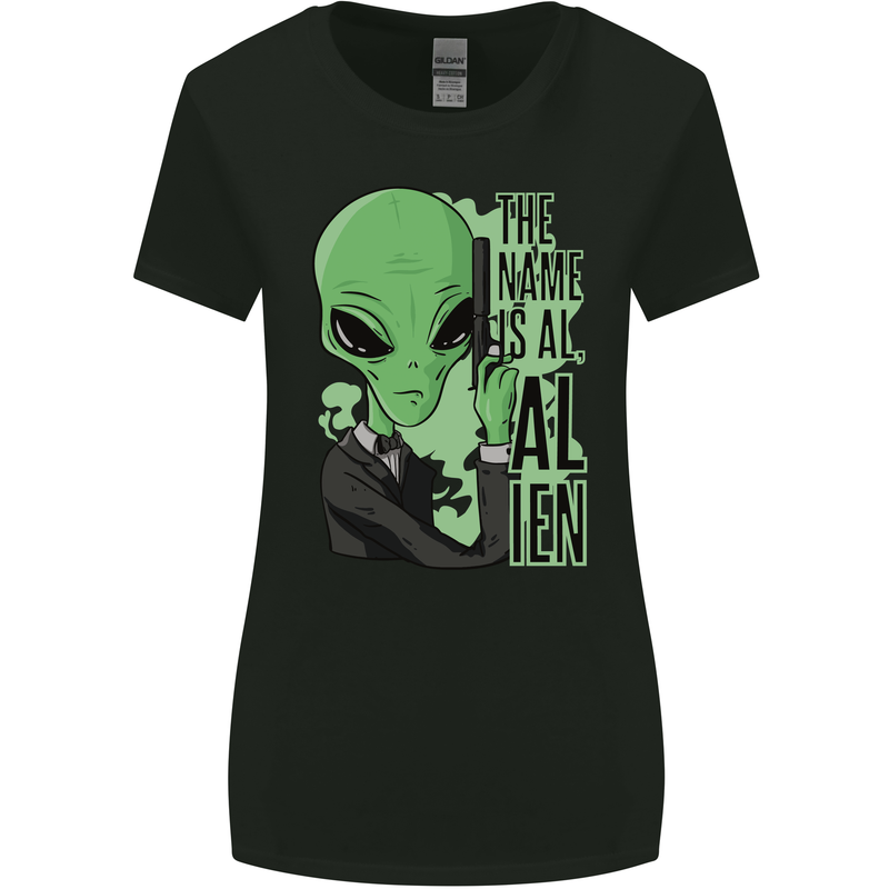 The Name is Al Alien Funny Movie Parody Womens Wider Cut T-Shirt Black