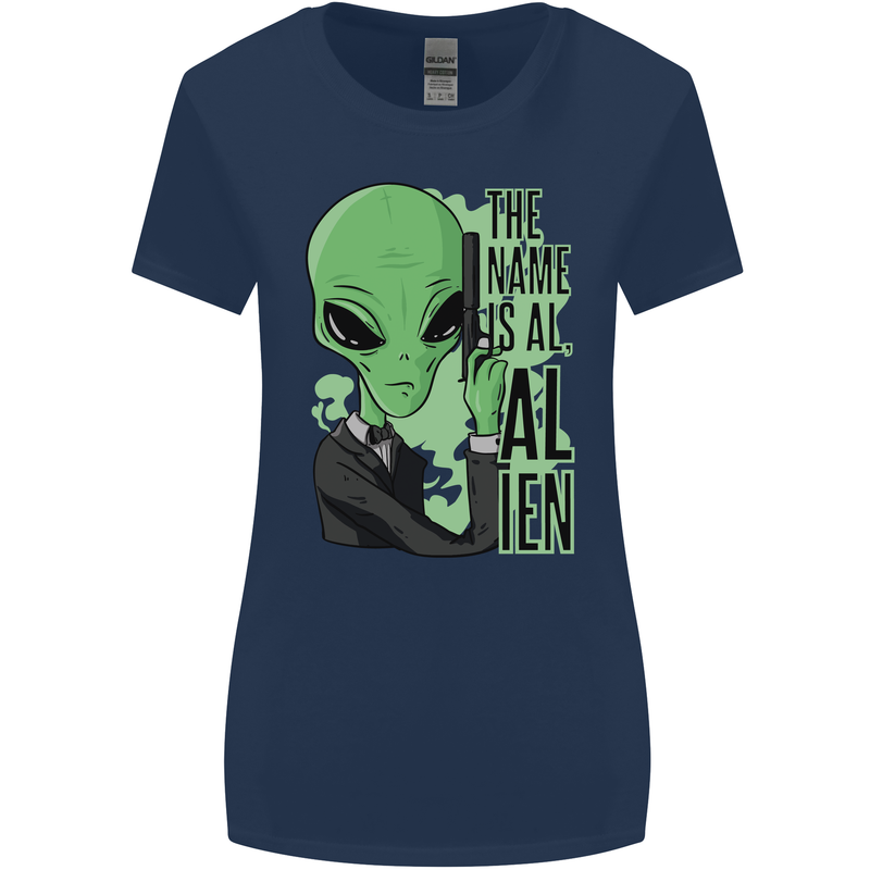 The Name is Al Alien Funny Movie Parody Womens Wider Cut T-Shirt Navy Blue