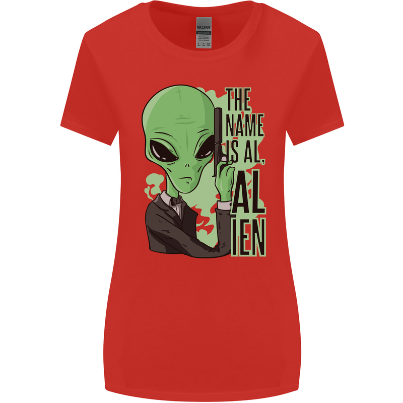 The Name is Al Alien Funny Movie Parody Womens Wider Cut T-Shirt Red