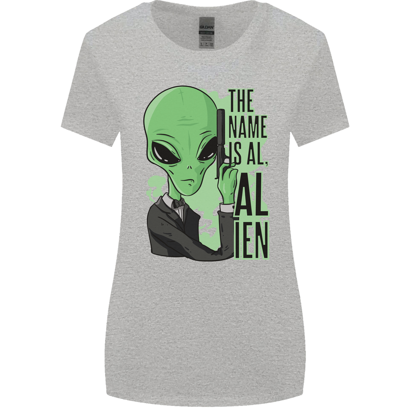 The Name is Al Alien Funny Movie Parody Womens Wider Cut T-Shirt Sports Grey