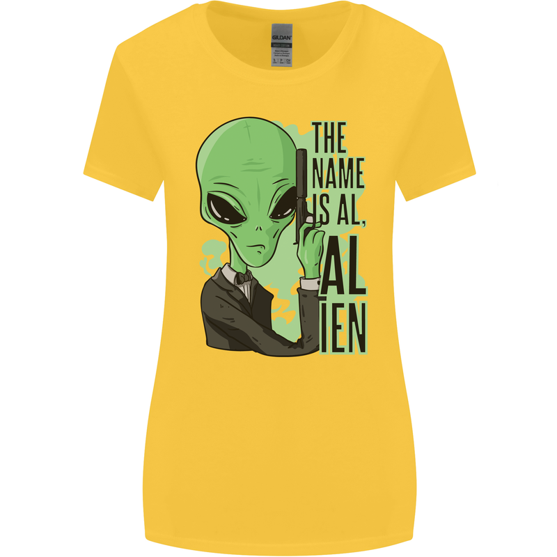 The Name is Al Alien Funny Movie Parody Womens Wider Cut T-Shirt Yellow