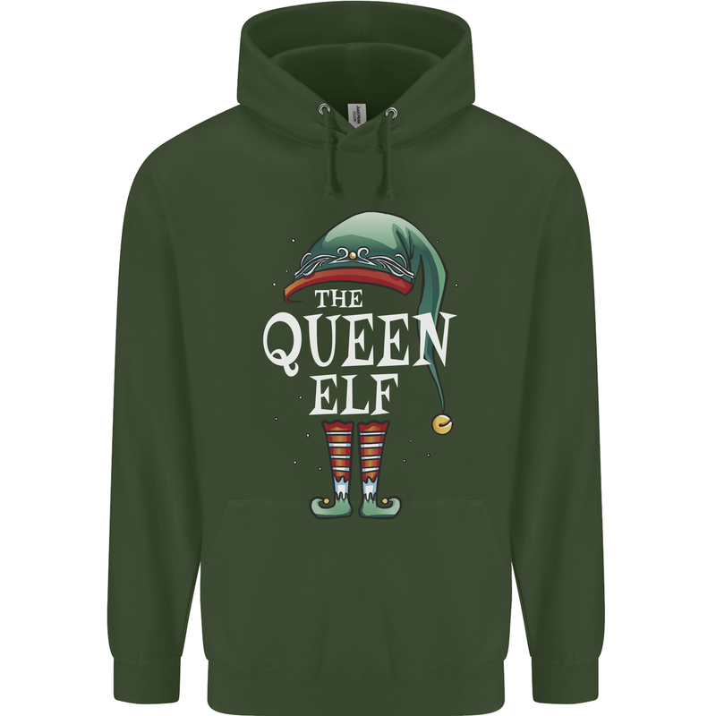 The Queen Elf Funny Christmas Xmas Childrens Kids Hoodie Forest Green