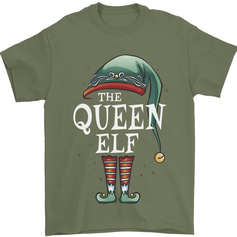 The Queen Elf Funny Christmas Xmas Mens T-Shirt 100% Cotton Military Green