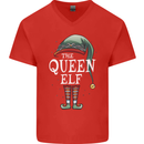 The Queen Elf Funny Christmas Xmas Mens V-Neck Cotton T-Shirt Red