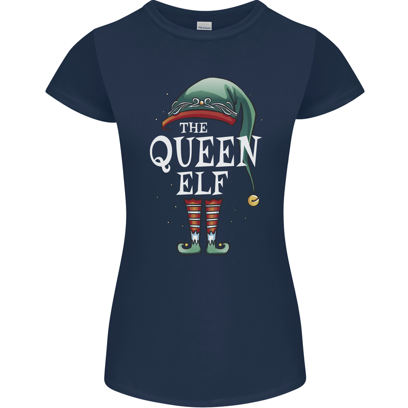 The Queen Elf Funny Christmas Xmas Womens Petite Cut T-Shirt Navy Blue