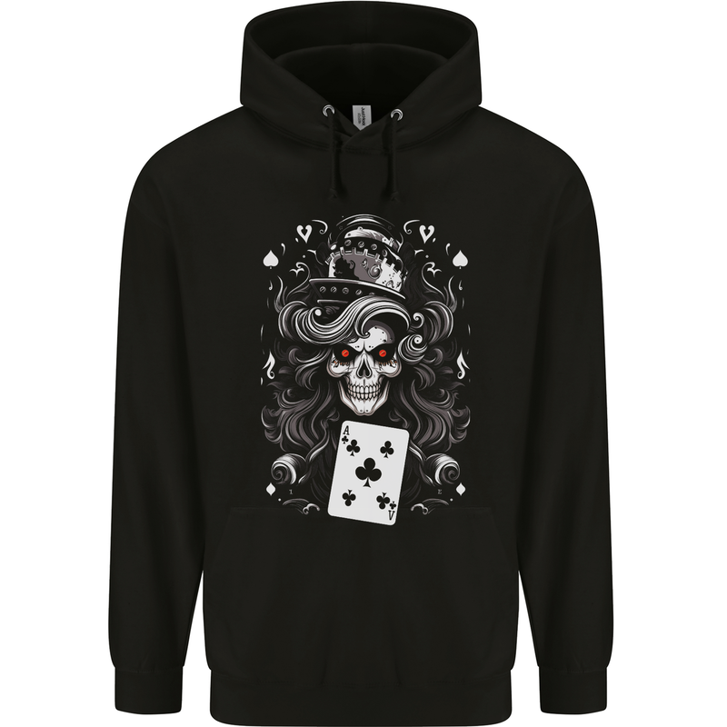 The Queen of Clubs Skull Mens 80% Cotton Hoodie Black