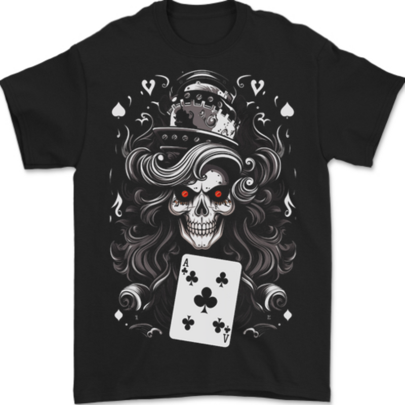 The Queen of Clubs Skull Mens T-Shirt 100% Cotton BLACK