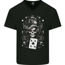 The Queen of Clubs Skull Mens V-Neck Cotton T-Shirt Black