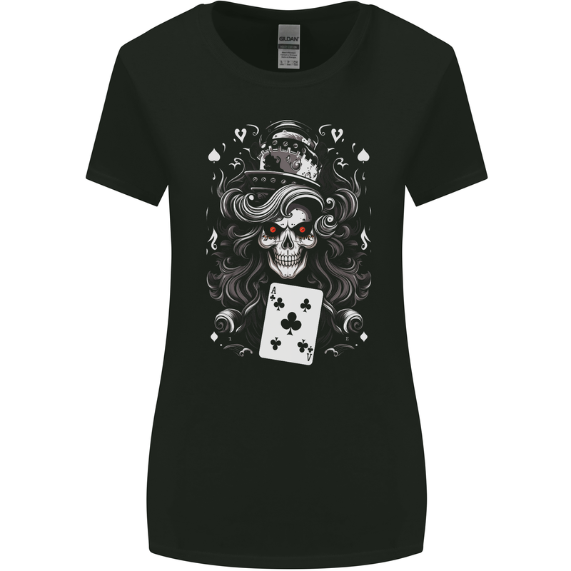 The Queen of Clubs Skull Womens Wider Cut T-Shirt Black