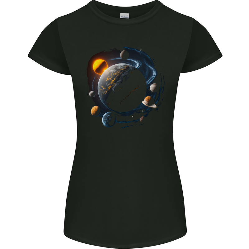 The Solar System Space Planets Astronomy Womens Petite Cut T-Shirt Black