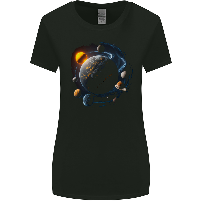 The Solar System Space Planets Astronomy Womens Wider Cut T-Shirt Black