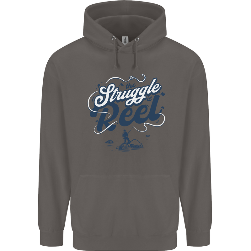 The Struggle is Real Fishing Fisherman Funny Mens 80% Cotton Hoodie Charcoal