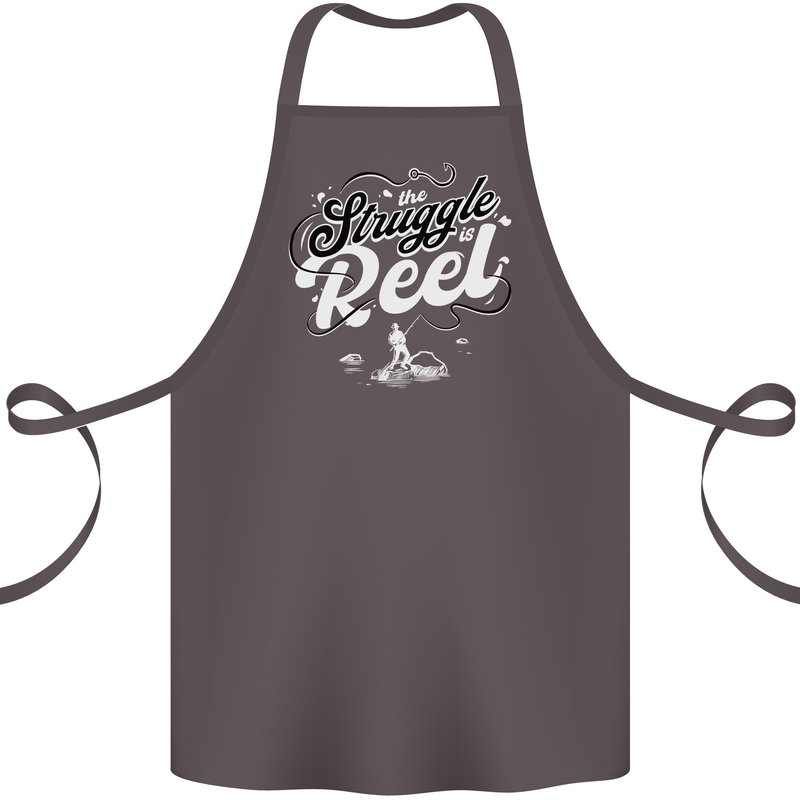 The Struggle is Real Funny Fisherman Fishing Cotton Apron 100% Organic Dark Grey