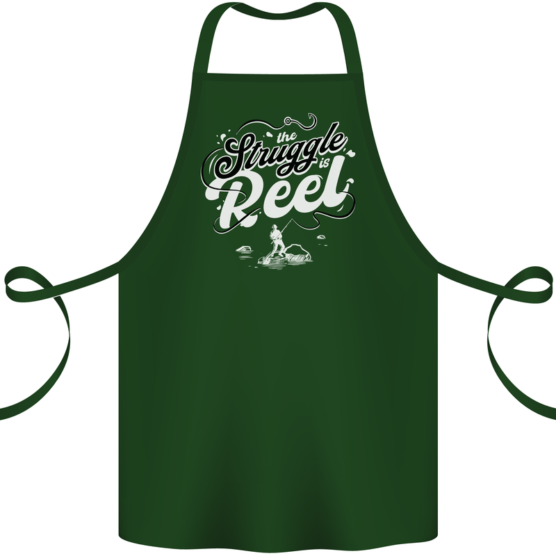 The Struggle is Real Funny Fisherman Fishing Cotton Apron 100% Organic Forest Green