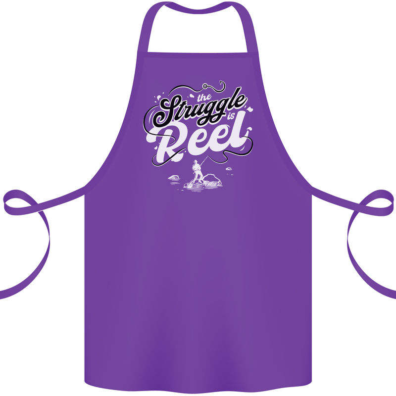 The Struggle is Real Funny Fisherman Fishing Cotton Apron 100% Organic Purple