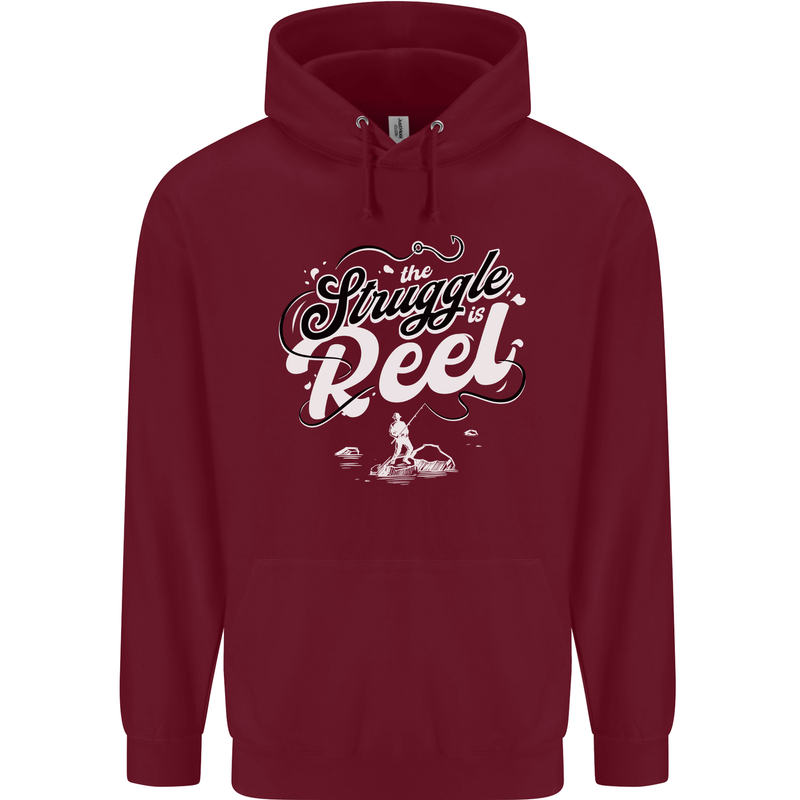 The Struggle is Real Funny Fisherman Fishing Mens 80% Cotton Hoodie Maroon
