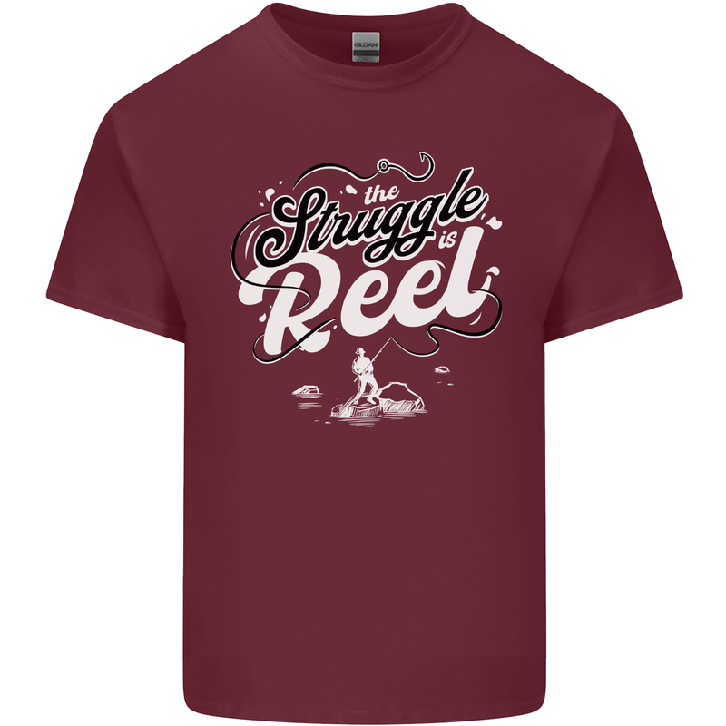 The Struggle is Real Funny Fisherman Fishing Mens Cotton T-Shirt Tee Top Maroon