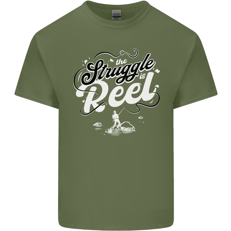 The Struggle is Real Funny Fisherman Fishing Mens Cotton T-Shirt Tee Top Military Green