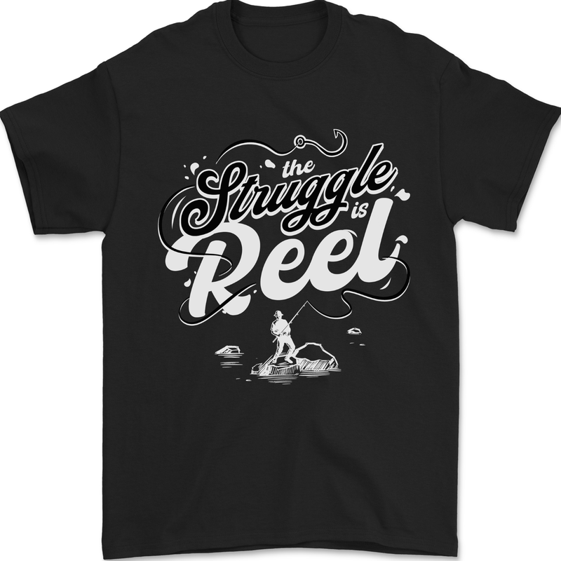 The Struggle is Real Funny Fisherman Fishing Mens T-Shirt 100% Cotton Black