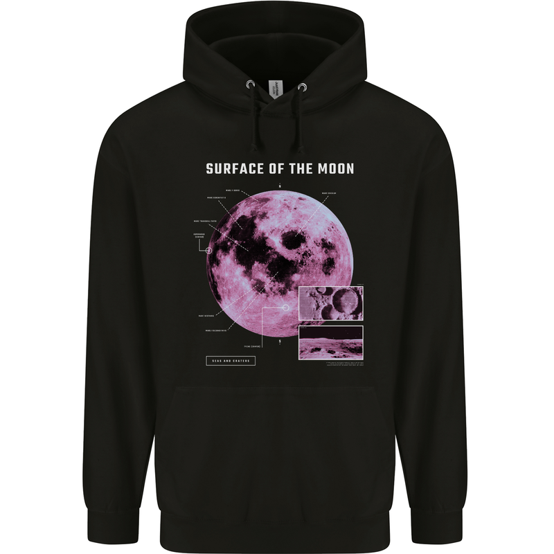 The Surface of the Moon Infogram Mens 80% Cotton Hoodie Black