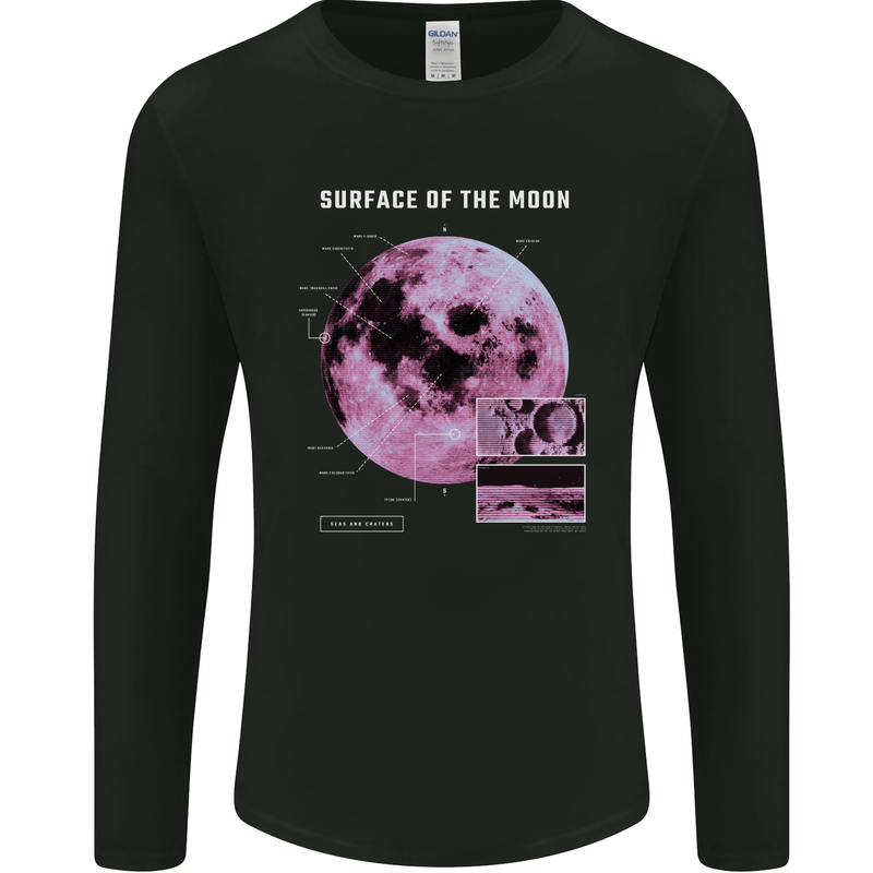 The Surface of the Moon Infogram Mens Long Sleeve T-Shirt Black