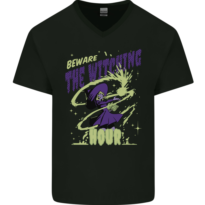 The Witching Hour Funny Halloween Mens V-Neck Cotton T-Shirt Black