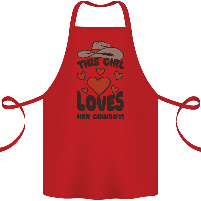 This Girl Loves Her Cowboy Cotton Apron 100% Organic Red