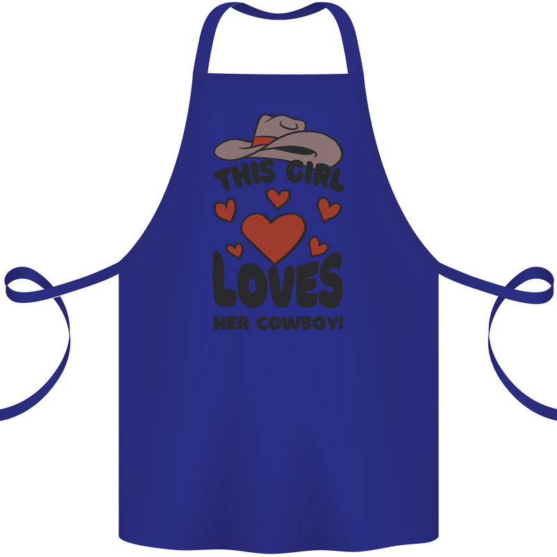 This Girl Loves Her Cowboy Cotton Apron 100% Organic Royal Blue