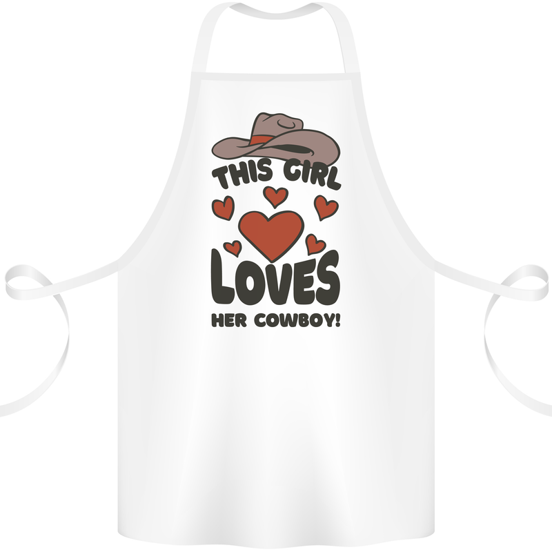 This Girl Loves Her Cowboy Cotton Apron 100% Organic White