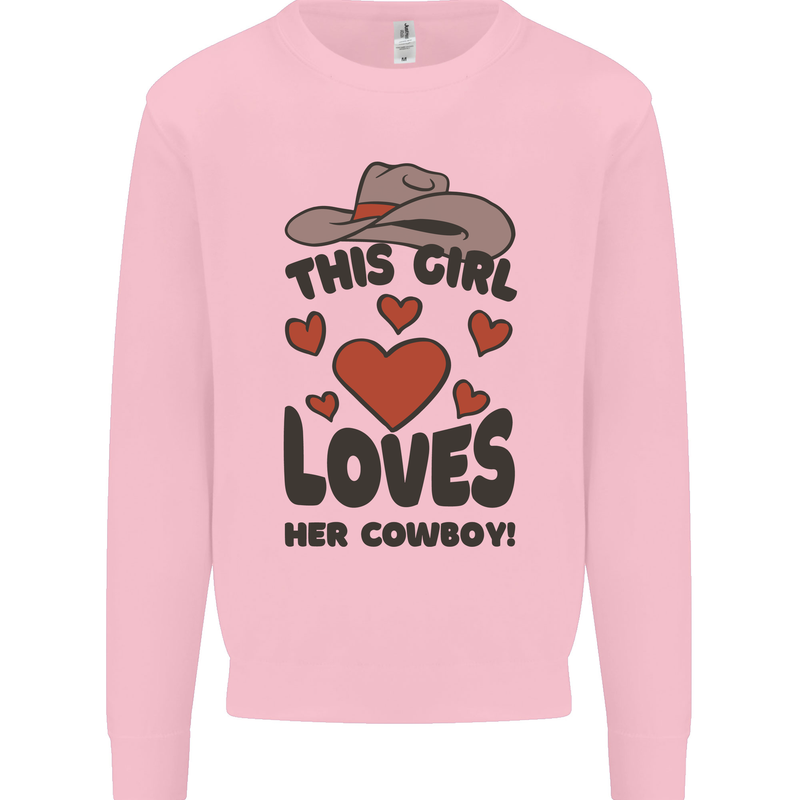 This Girl Loves Her Cowboy Kids Sweatshirt Jumper Light Pink