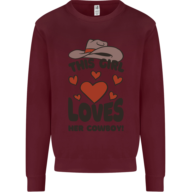 This Girl Loves Her Cowboy Kids Sweatshirt Jumper Maroon