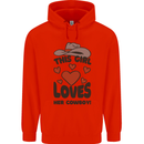 This Girl Loves Her Cowboy Mens 80% Cotton Hoodie Bright Red