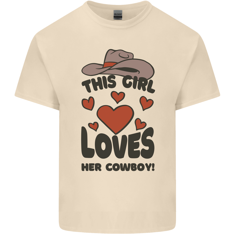 This Girl Loves Her Cowboy Mens Cotton T-Shirt Tee Top Natural