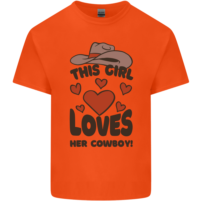 This Girl Loves Her Cowboy Mens Cotton T-Shirt Tee Top Orange