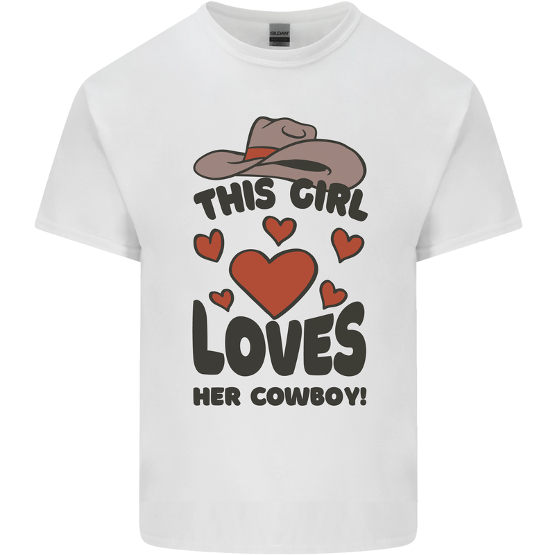 This Girl Loves Her Cowboy Mens Cotton T-Shirt Tee Top White