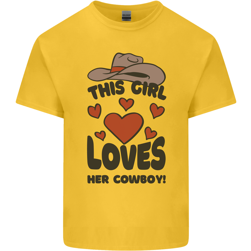 This Girl Loves Her Cowboy Mens Cotton T-Shirt Tee Top Yellow