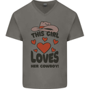 This Girl Loves Her Cowboy Mens V-Neck Cotton T-Shirt Charcoal
