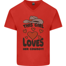 This Girl Loves Her Cowboy Mens V-Neck Cotton T-Shirt Red