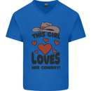 This Girl Loves Her Cowboy Mens V-Neck Cotton T-Shirt Royal Blue