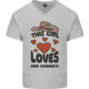 This Girl Loves Her Cowboy Mens V-Neck Cotton T-Shirt Sports Grey