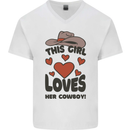 This Girl Loves Her Cowboy Mens V-Neck Cotton T-Shirt White