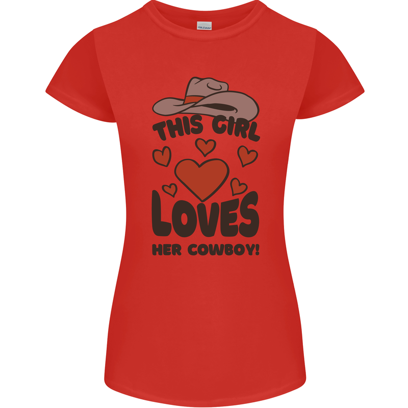 This Girl Loves Her Cowboy Womens Petite Cut T-Shirt Red