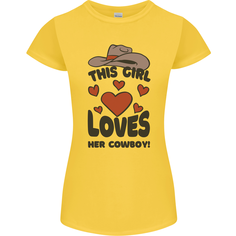 This Girl Loves Her Cowboy Womens Petite Cut T-Shirt Yellow