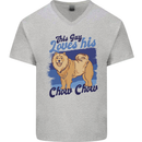 This Guy Loves His Chow Chow Dog Mens V-Neck Cotton T-Shirt Sports Grey