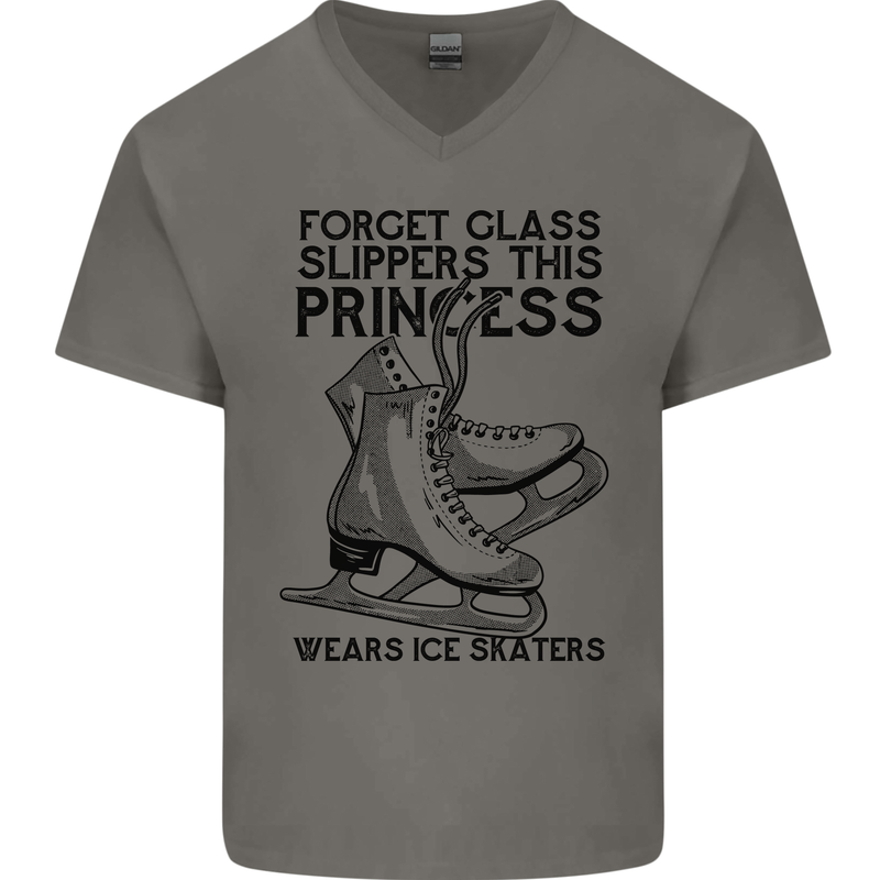 This Princess Wears Ice Skates Skater Funny Mens V-Neck Cotton T-Shirt Charcoal