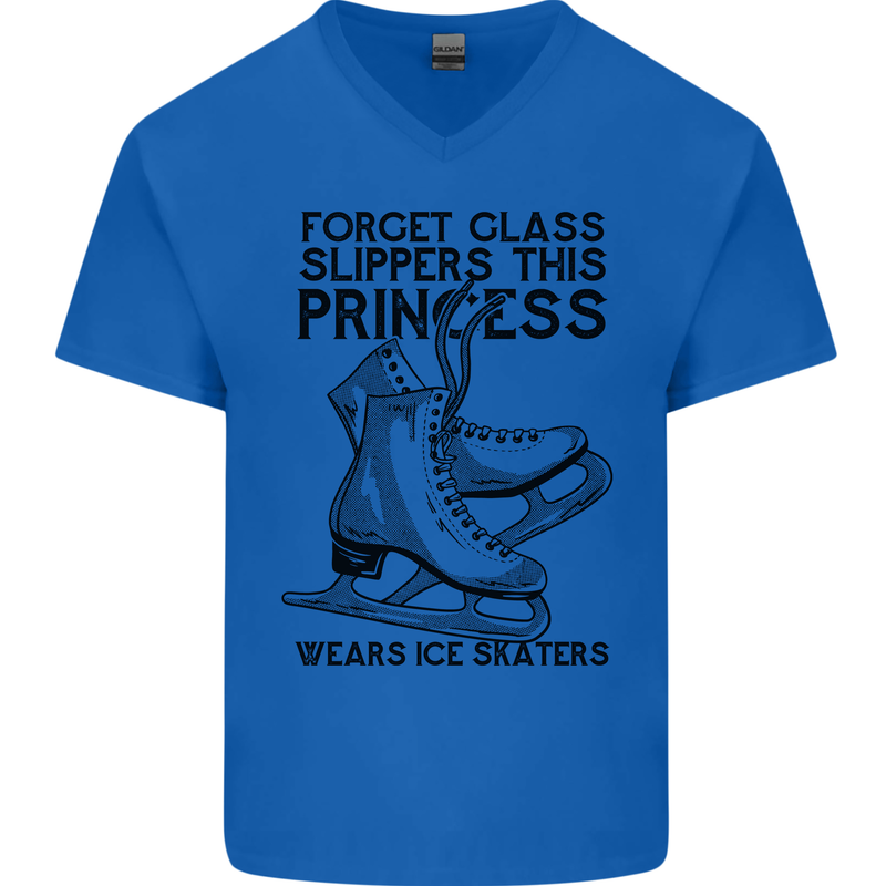 This Princess Wears Ice Skates Skater Funny Mens V-Neck Cotton T-Shirt Royal Blue