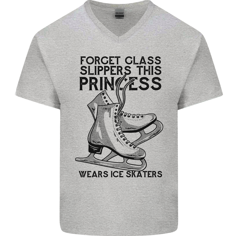 This Princess Wears Ice Skates Skater Funny Mens V-Neck Cotton T-Shirt Sports Grey