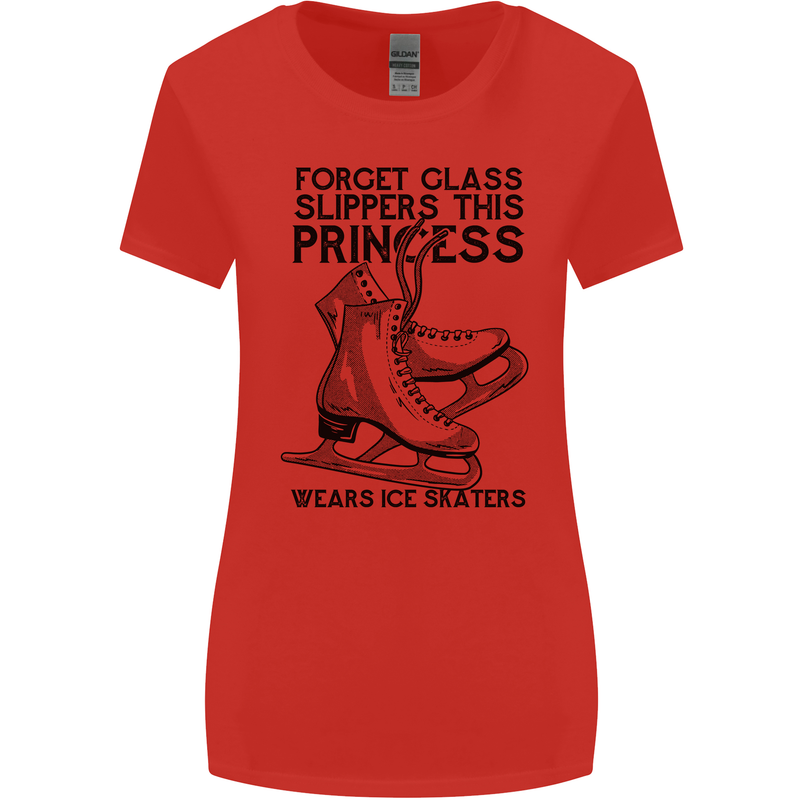This Princess Wears Ice Skates Skater Funny Womens Wider Cut T-Shirt Red